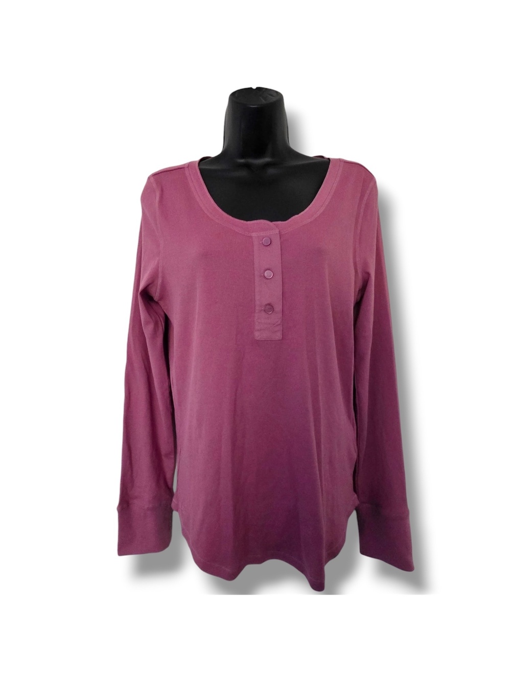 Lauren Ralph Lauren Women’s Mauve  Stretch Cotton Long-Sleeve Henley Tee Large